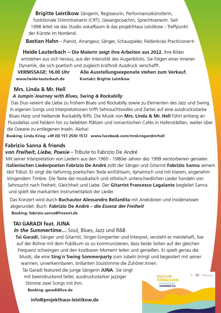 Sommerfest 29.07.2022 Text zu den Künstler